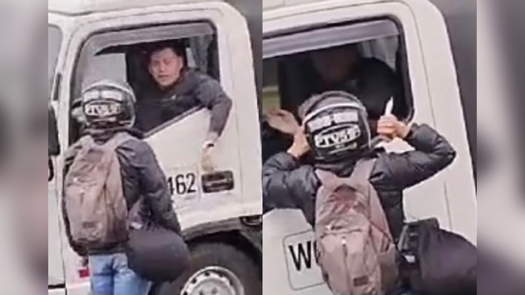Impresionante video de caso de intolerancia en Bogotá entre motociclista y conductor de un&nbsp;camión