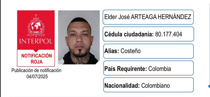 Emiten circular roja de Interpol contra alias «El Costeño», presunto cerebro del atentado a Miguel&nbsp;Uribe